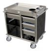 Cadco BC-4-L3 Grey MobileServ Back-Loading Stainless Steel Beverage Cart With 3 Air Pot Wells