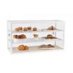 Cal-Mil 3695-15 Blonde 23” x 42” x 17” Three Tier Display Case With 2 Removable Plastic Shelves, Maple Base, And Rear Dual Sliding Door