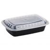 Carry Boss RSL-938 Black Polypropylene 24 Ounce Rectangular Food Take-Out Container with Clear Lid - 8