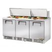 True TFP-72-30M 72-1/8” Three Door Food Prep Table Refrigerator With 30 Food Pans And 134A Refrigerant - 115V