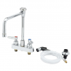 T&S Brass B-1177 4” Center Deck Mounted Workboard Faucet With 8-5/8” Rigid Vacuum Breaker Nozzle And 4-Ft Sidespray Hose
