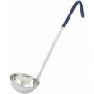 Winco LDC-8 Blue 8 oz LDC Series One-Piece Stainless Steel Serving Ladle With 16 1/2