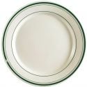 CAC China GS-16 Greenbrier Collection 10 1/2" Diameter Round 1" Tall Rolled Edge Stoneware Ceramic Green Band / American White Plate