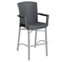 Grosfillex 48260002 Havana Charcoal Aluminum Indoor / Outdoor Bar Height Arm Chair with Synthetic Wicker Back and Seat