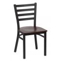 Royal Industries ROY 9001 W 17" x 16 1/2" x 33 1/2" Walnut Finish Wood Saddle Seat Side Chair with Ladder Back