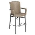 Grosfillex US254181 Havana 19 1/2" Taupe Resin Outdoor Barstool With Arms With Synthetic Wicker Back And Seat