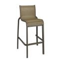Grosfillex US300599 Sunset 22 1/2" Cognac Colored Textilene Sling Stacking Outdoor Armless Barstool With Fusion Bronze Colored Aluminum Frame