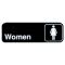 Tablecraft 394516 Plastic 9" x 3" White On Black "Women" Restroom Sign